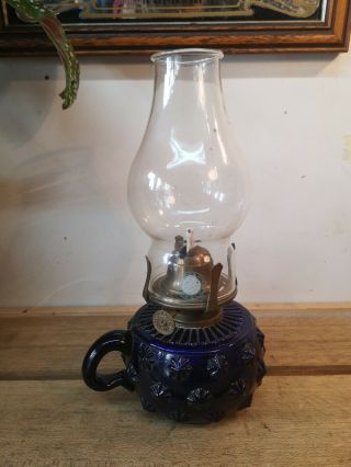 Stunning Vintage Pre Victorian Royal Blue Glass Finger Oil Lamp