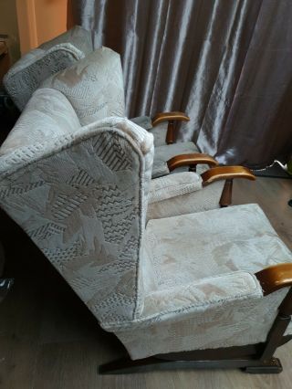 Antique Wingback Spring Rocking Chairs Vintage Renovation Project 3