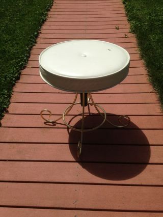 Vintage Brass Plated Vanity Stool Bench Padded Seat Adjustable 4 Scrolled Feet