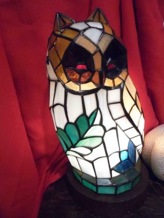 Large 15 " H Vintage Hoot Owl Stained Glass Table Lamp/night Light Tiffany Style