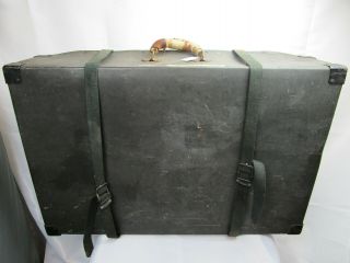 Vintage Trunk With Canvas Straps Filled With Holiday Decor