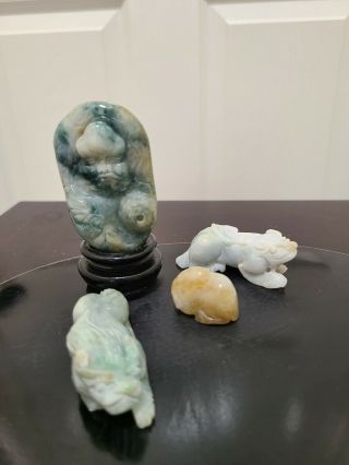 4 Chinese Vintage Jade Stone Animal And Other Pebble Carvings