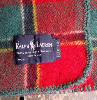 Vintage Ralph Lauren 100 Wool Plaid Tartan Blanket Made In USA Size 90 x 90 2