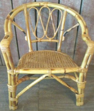 Vintage Mid - Century Tropical Tiki Wicker & Bamboo Rattan Arm Chair Child 