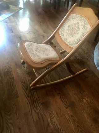 Vintage Folding Rocking Chair with Tapestry Upholstery 2