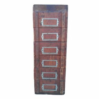 Primitive Vintage 6 Drawer Wood Storage Cabinet Industrial
