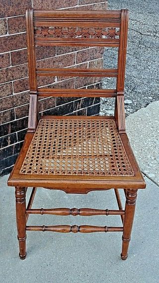 Victorian Antique Eastlake Walnut Carved Dining Card Accent Chair 6 Available