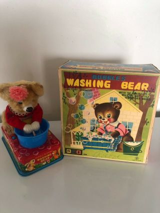 Vintage Battery Operated Bubbles Washing Bear 1950’s Toy