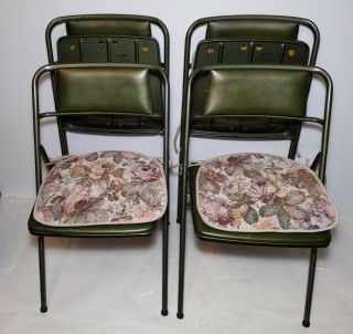 Vintage Set Of 4 Cosco Folding Metal Chairs - Retro Mid Century - Green
