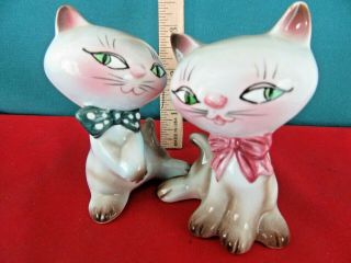 430.  Vintage Ceramic Sweet Smiling Cats Kittens Salt & Pepper Shakers Japan Bows