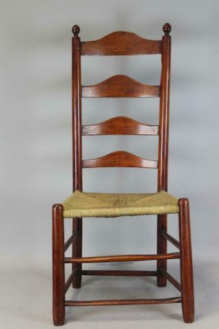 One Of A Set Of 4 18th C Pa William & Mary 4 - Slat Ladder Back Sidechairs 2
