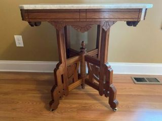Victorian East Lake Marble Top Parlor Table.  Local Pick Up In Chicago Area