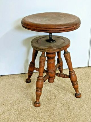 Antique Charles Parker Co.  Adjustable Wood Piano Stool Farmhouse