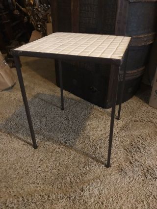 Vintage Mid Century Tile Wrought Iron End Table Patio