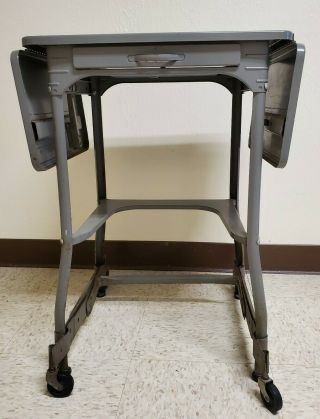 Vintage Industrial Metal Typewriter Stand W/drop Sides,  Casters,  & Metal Drawer