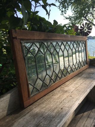 Antique Leaded Glass Door For Oak Barrister Bookcase 32”