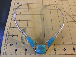 Vintage Signed Dtr Jay King Turquoise Sterling Silver Collar Necklace