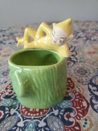 Vintage Yellow And Green Small Ceramic Elf Planter