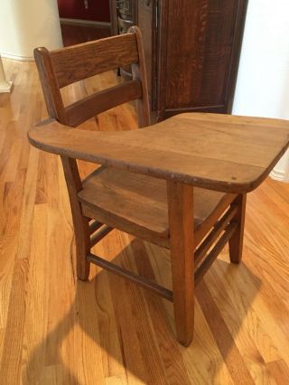 Vintage solid oak school student desk / chair 2