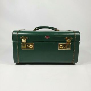 Vintage Green Train Case Travel Suitcase Luggage 1940s 1950s