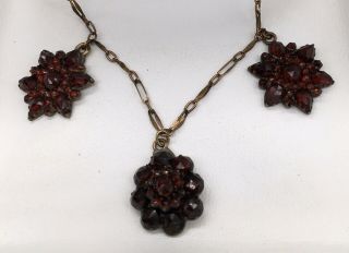 Antique Victorian Bohemian Garnet Gold Filled Charm Necklace