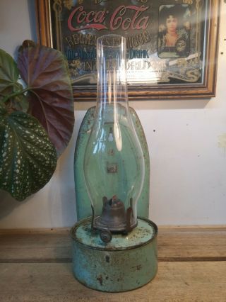 Vintage Large Green Wall Hanging Oil Lamp