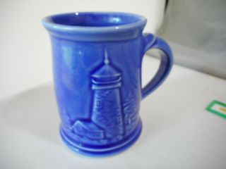 Vtg Edgecomb Potters Blue Mug Lighthouse Pine Trees Pottery Coffee Cup