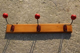 Authentic Vintage Wooden Coat Hat Wall Rack With 3 Hooks Bauhaus 72
