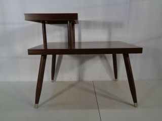 Vintage Mid Century Modern End Side Accent Table Laminate Top With Hardwood Legs