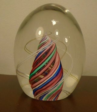 Vintage Art Glass Multi Color Swirl Cone Paperweight