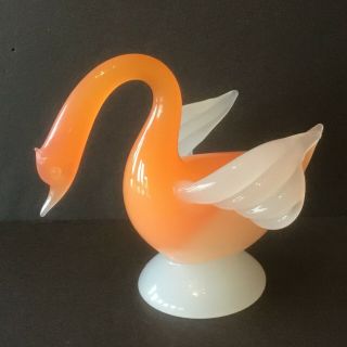 Vintage Murano Glass Orange Alabastro Swan Archimede Seguso Paper Label