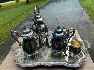 Large Vintage Silver Plate Coffee Tea Sugar Creamer Set W/ Tray - Sheridan