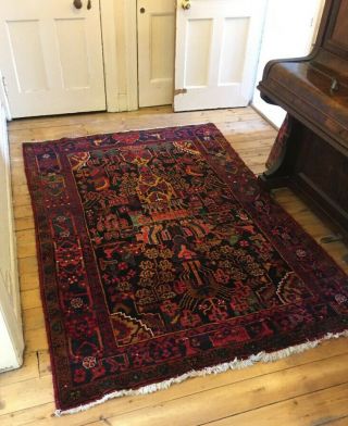 Large Old Vintage Hand Woven Worn Distressed Rug 4.  8 Ft X 7 Ft