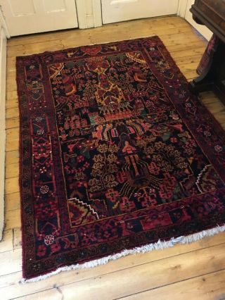 Large Old Vintage Hand Woven Worn Distressed Rug 4.  8 ft X 7 ft 2
