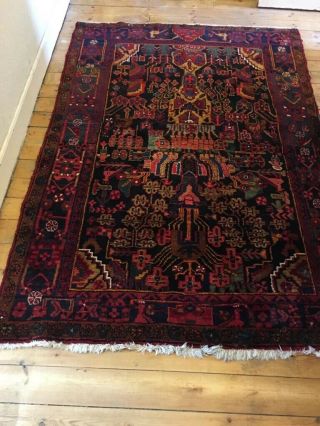 Large Old Vintage Hand Woven Worn Distressed Rug 4.  8 ft X 7 ft 3