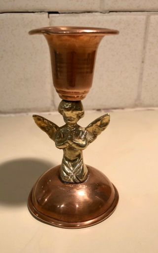 Vintage Mid Century Unusual Copper Brass Angel Candlestick Holder