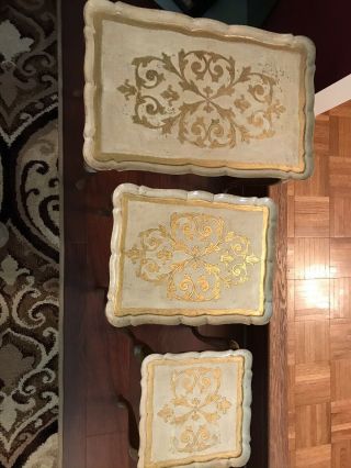 Vintage Gold Italian Florentine Nesting Tables Set Of 3 Made In Italy