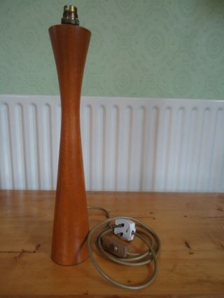 Vintage Mid - Century Danish Style Tall Teak Table Lamp With Inline Switch