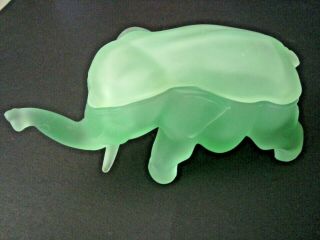 Chantilly Green Elephant Tiara Glass Satin Frost Trinket Box Figure