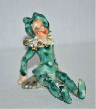 Vintage Pixie Elf Ceramic Figure Green W/ Gold Collar Occupied Japan