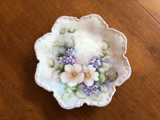 Vintage Hand Painted Porcelain Plate With Scalloped Edge