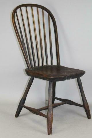 A Rare Ladies 18th C Ct Windsor Bow Back Chair In Grungy Black Paint