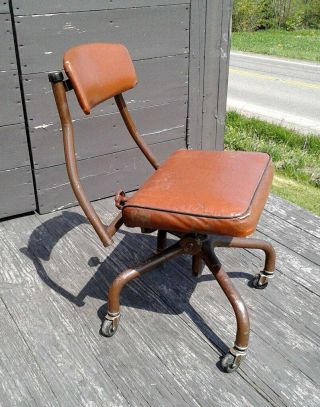 Vintage Industrial Harter Swivel Rolling Brown Office Chair Retro Adjustable
