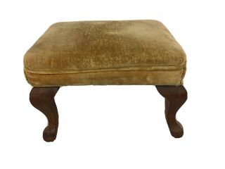 Vintage Wood Queen Ann Cabriole Leg Upholstered Padded Top Ottoman Foot Stool