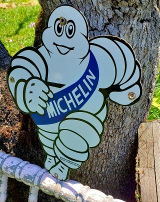 Vintage Large Michelin Man Tire Porcelain Sign 1950 