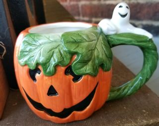Fitz And Floyd Essentials Pumpkin Ghosts Coffee Mug 4 Inches Tall