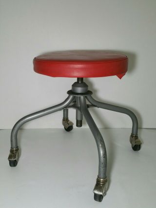 Vintage Industrial Rolling Work Stool - Adjustable