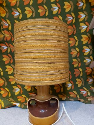 Vintage Mid Century Mustard Yellow Ceramic Table Lamp With Shade 1970s