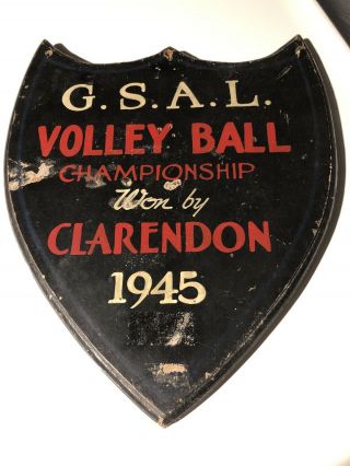 Large 1945 Vintage Trophy Antique Wooden Gsal Volleyball Award Old Wood Plaque