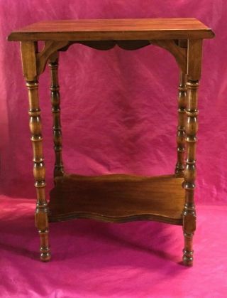 Antique Vintage Cherry Wood 2 Tier Display Stand,  Side Table W/ Shelf -